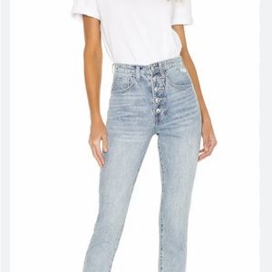 WEWOREWHAT CRYSTAL BUTTON FLY HIGH-RISE 100% COTTON JEANS DANIELLE MEDIUM WASH